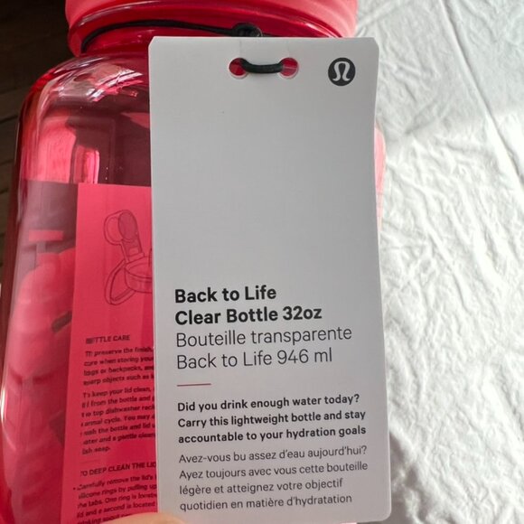 NWT Back to Life Clear Water Bottle 32oz - Lululemon Red - Picture 5 of 7